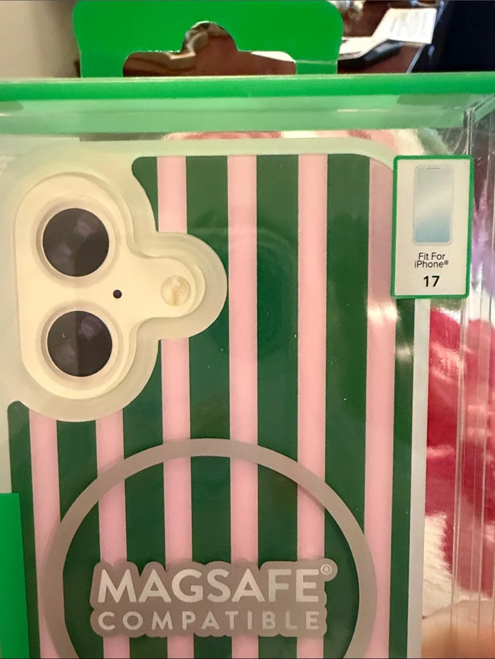MagSafe Compatible Preppy Pink & Green Striped Phone Case 🩷💚